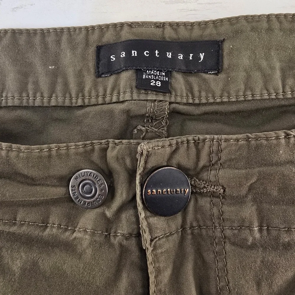 Sanctuary Womens Olive Green Cargo Shorts Cuffed Utility Size 28